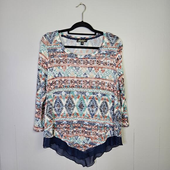 🦃 Absolutely Famous Top Blouse Sheer Blue Chiffon Handkerchief Hem Size Large - Picture 1 of 10